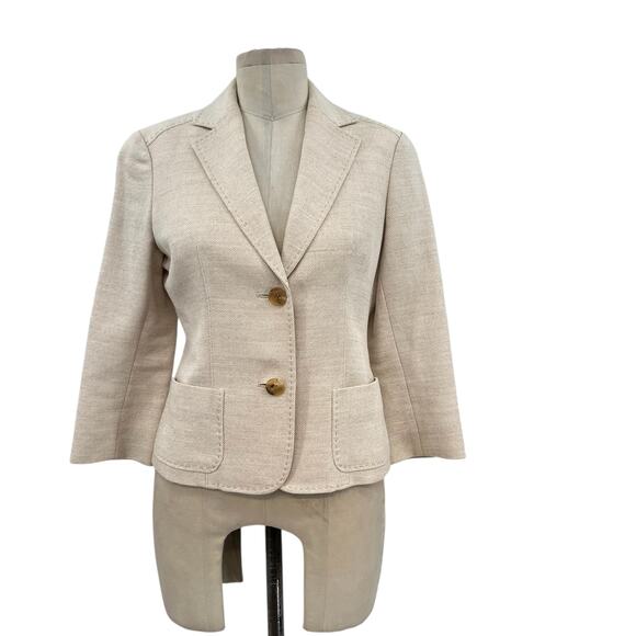 Burberry London Suit Blazer Linen Blend Tan Cream Beige Size 38 US 4 - Picture 1 of 15